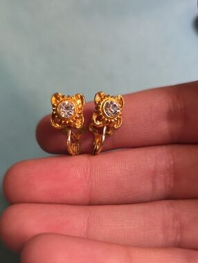 Gold-Tone Crystal Flower Clip-On Earrings - Unbranded